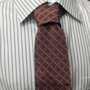 Jacob's London Tie  Orange Gray Diamond Check Silk Cotton Italy Made